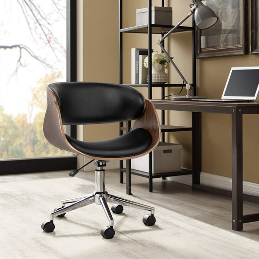 Artiss Office Chair Wooden and Leather Black - BM House & Garden