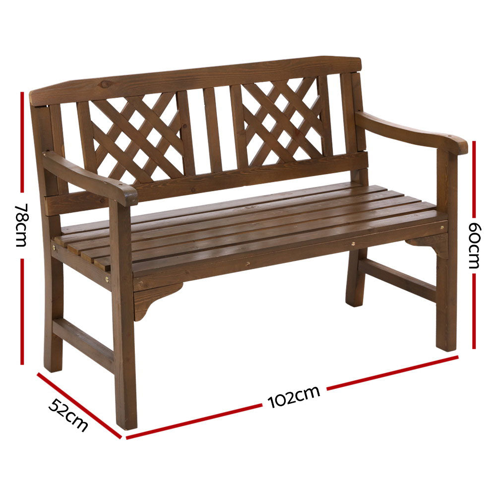 Gardeon Wooden Garden Bench 2 Seat Patio Furniture Timber Outdoor Lounge Chair Natural - BM House & Garden