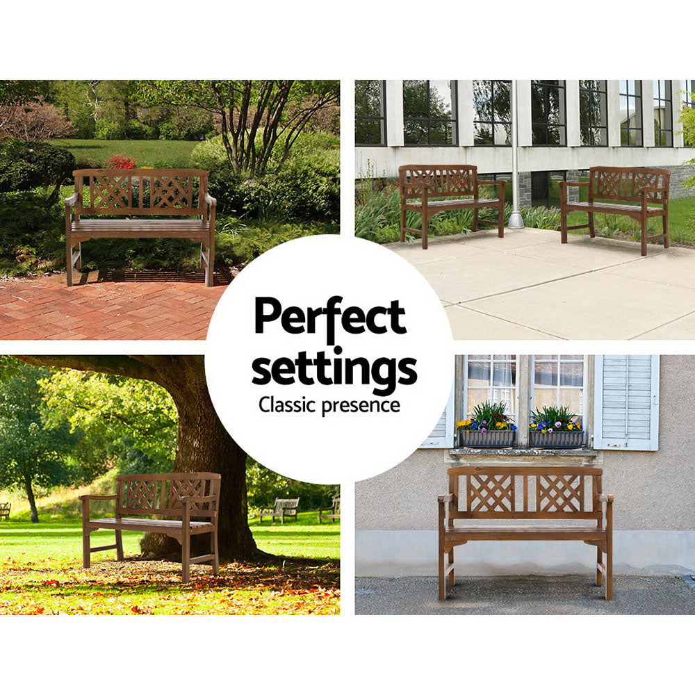 Gardeon Wooden Garden Bench 2 Seat Patio Furniture Timber Outdoor Lounge Chair Natural - BM House & Garden