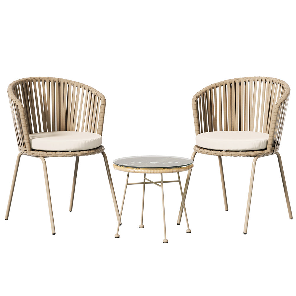 Gardeon 3PC Outdoor Lounge Setting Bistro Set Table Chairs Patio Furniture - BM House & Garden