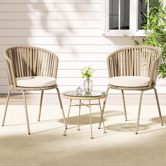 Gardeon 3PC Outdoor Lounge Setting Bistro Set Table Chairs Patio Furniture - BM House & Garden