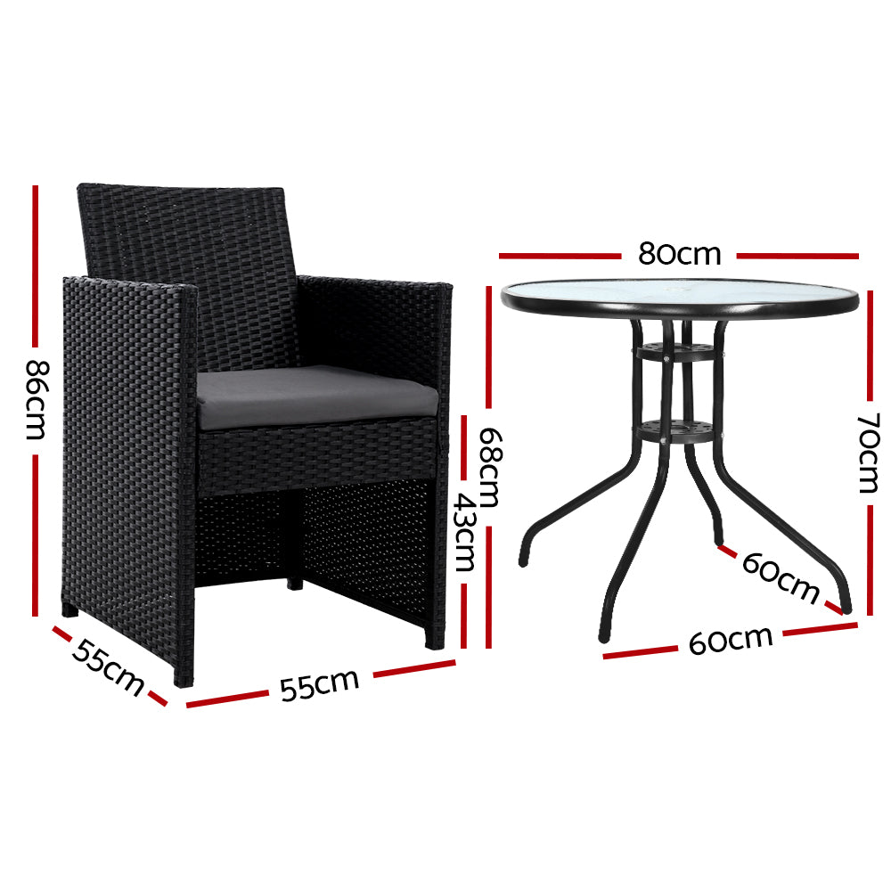 Gardeon Patio Furniture Dining Chairs Table Patio Setting Bistro Set Wicker Tea Coffee Cafe Bar Set - BM House & Garden