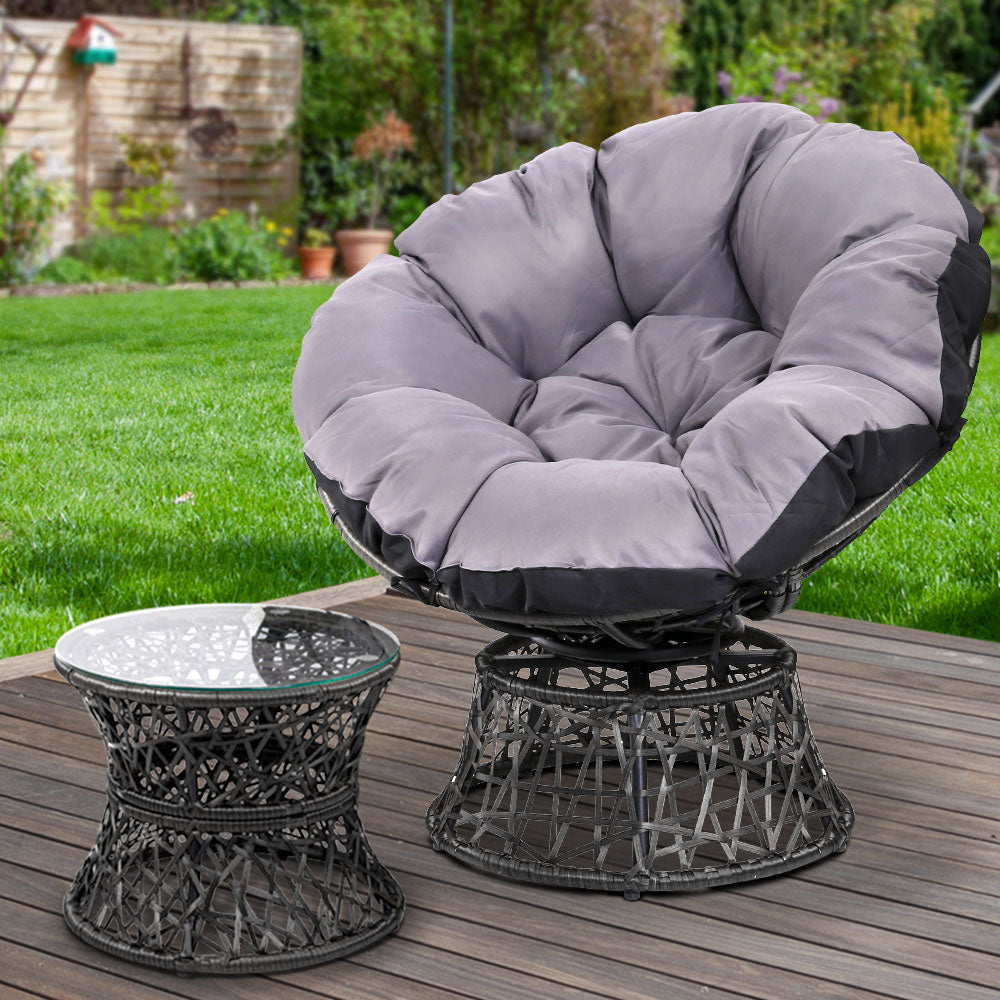 Gardeon Outdoor Papasan Chairs Table Lounge Setting Patio Furniture Wicker Black - BM House & Garden