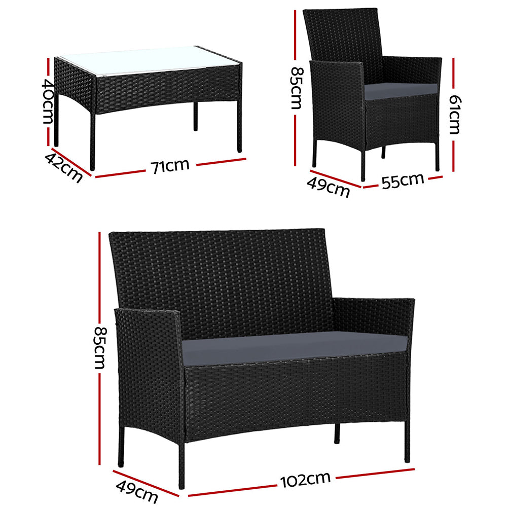 Gardeon Outdoor Furniture Lounge Setting Wicker Patio Dining Set w/Storage Cover Black - BM House & Garden
