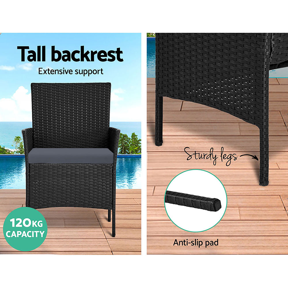 Gardeon Outdoor Furniture Lounge Setting Wicker Patio Dining Set w/Storage Cover Black - BM House & Garden