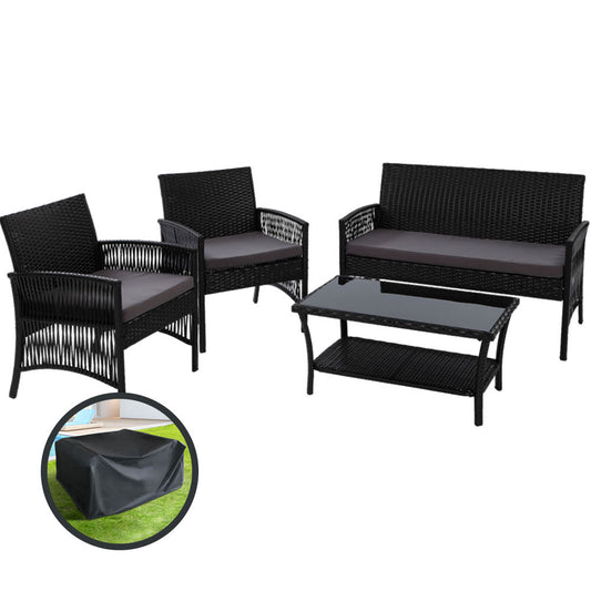 Gardeon 4 PCS Outdoor Furniture Outdoor Lounge Setting Rattan Patio Dining Set - BM House & Garden