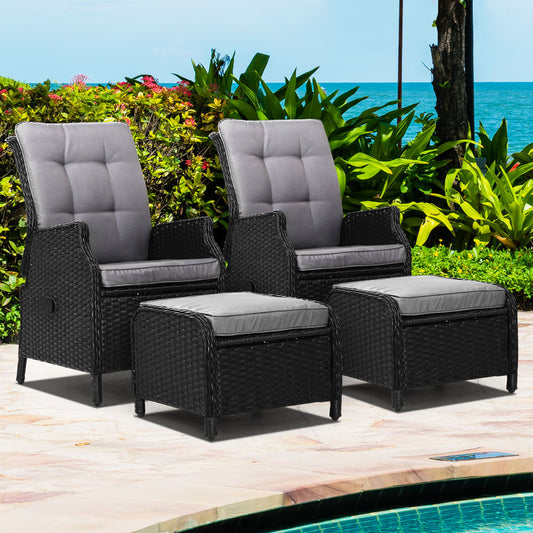 Gardeon Set of 2 Recliner Chairs Sun lounge Outdoor Setting Patio Furniture Wicker Sofa - BM House & Garden