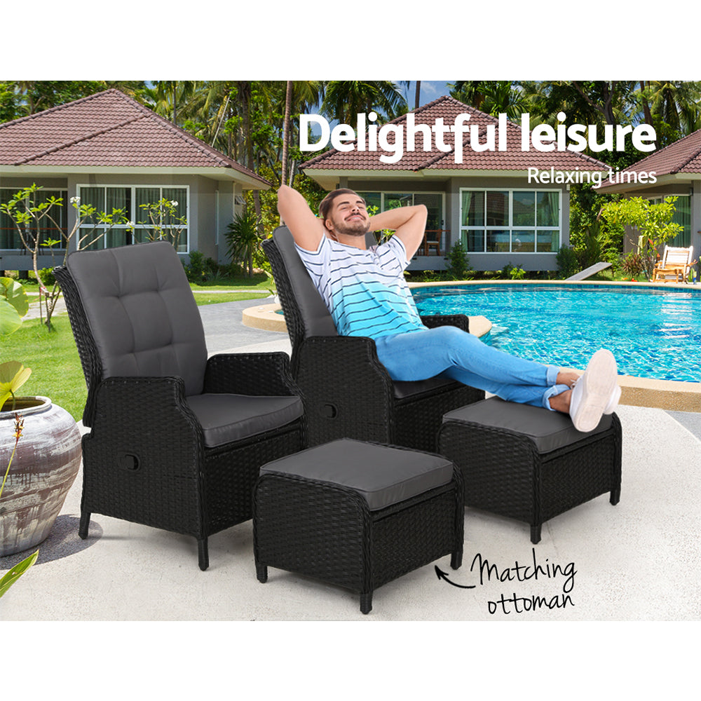 Gardeon Set of 2 Recliner Chairs Sun lounge Outdoor Setting Patio Furniture Wicker Sofa - BM House & Garden