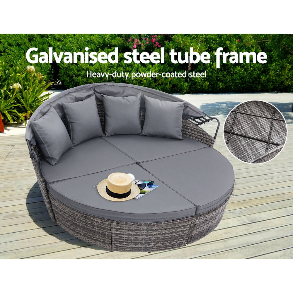 Gardeon Outdoor Lounge Setting Patio Furniture Sofa Wicker Garden Rattan Set Day Bed Grey - BM House & Garden