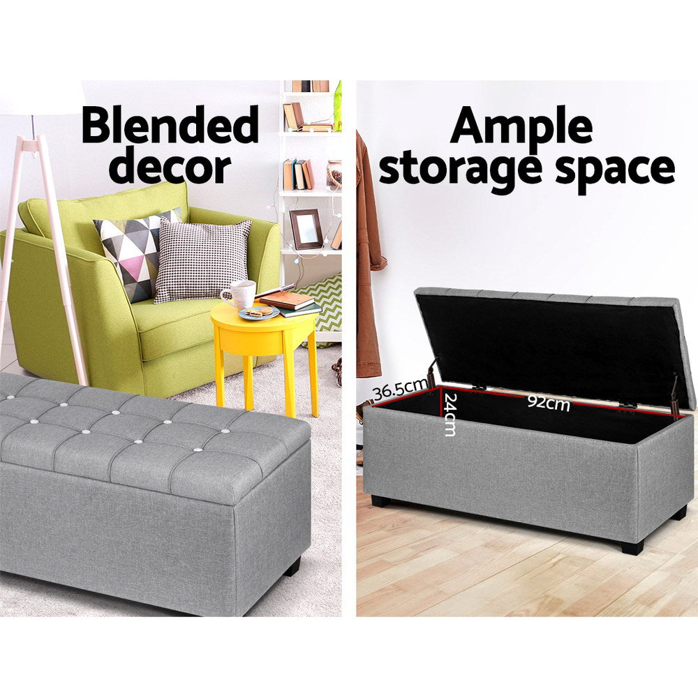 Artiss Storage Ottoman Footstool Blanket Box Foot Stool Bench Toy Seat Grey - BM House & Garden