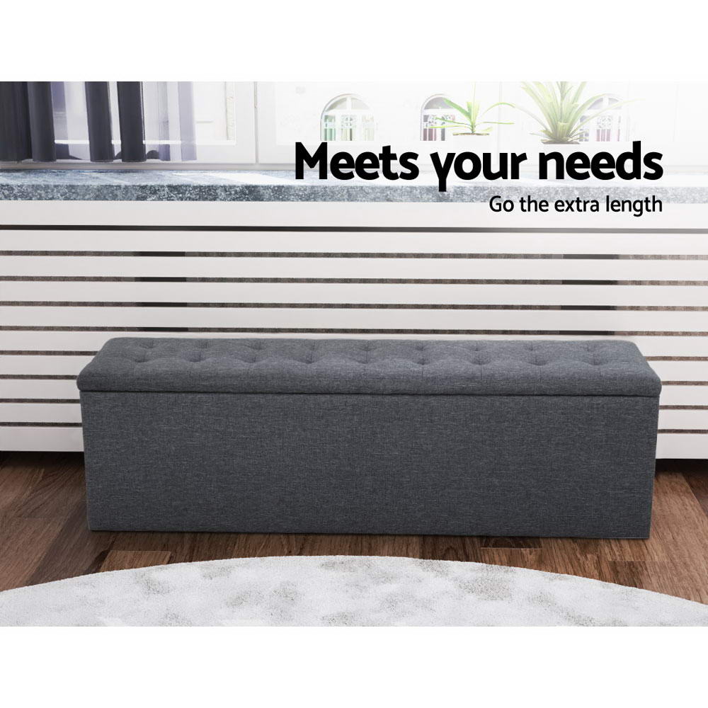 Artiss Storage Ottoman Blanket Box Linen Foot Stool Rest Chest Couch Grey - BM House & Garden