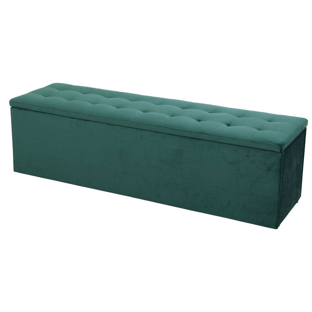 Artiss Storage Ottoman Blanket Box Velvet Foot Stool Rest Chest Couch Green - BM House & Garden