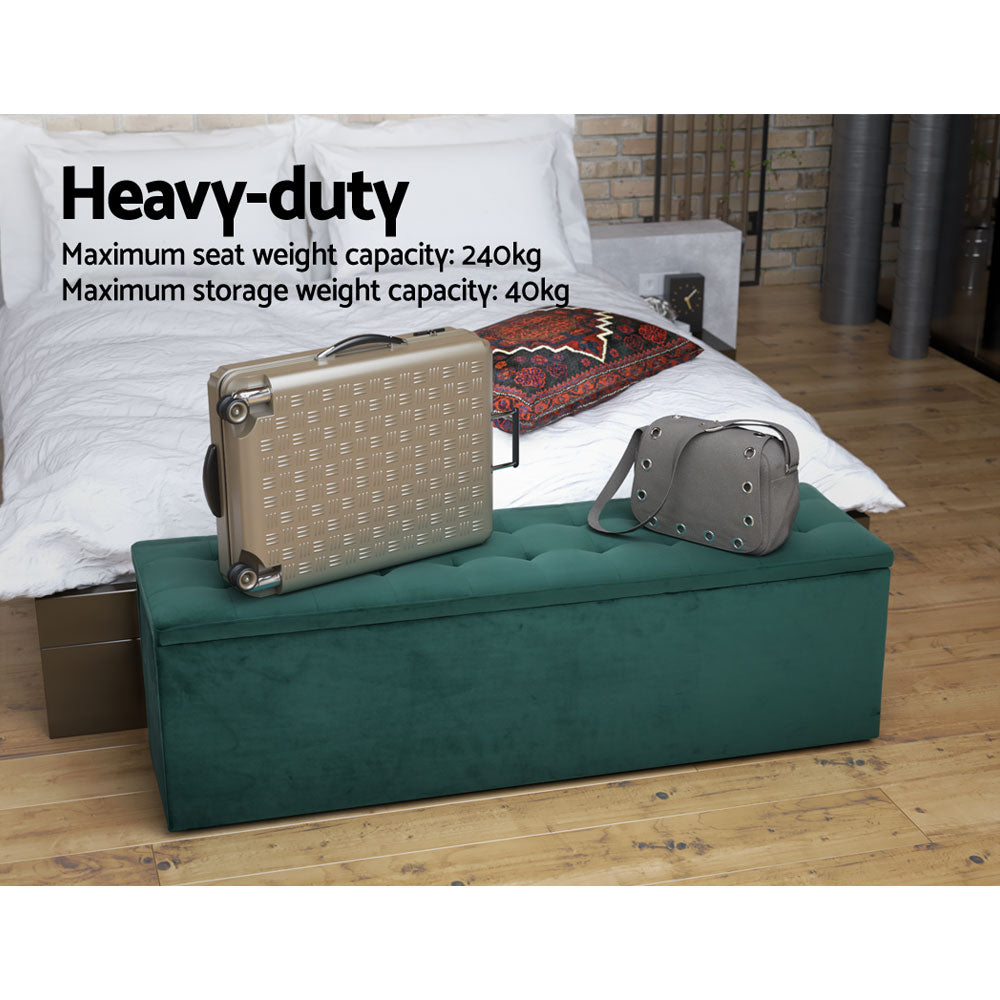 Artiss Storage Ottoman Blanket Box Velvet Foot Stool Rest Chest Couch Green - BM House & Garden