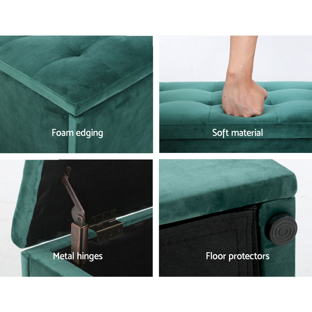 Artiss Storage Ottoman Blanket Box Velvet Foot Stool Rest Chest Couch Green - BM House & Garden