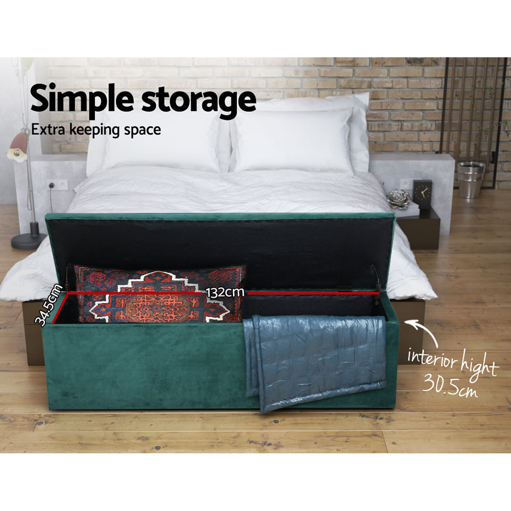 Artiss Storage Ottoman Blanket Box Velvet Foot Stool Rest Chest Couch Green - BM House & Garden