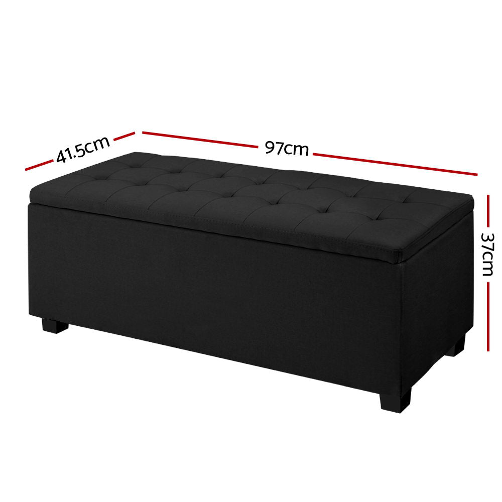 Artiss Storage Ottoman Blanket Box Black Fabric Footstool Chest Couch Seat Toy - BM House & Garden