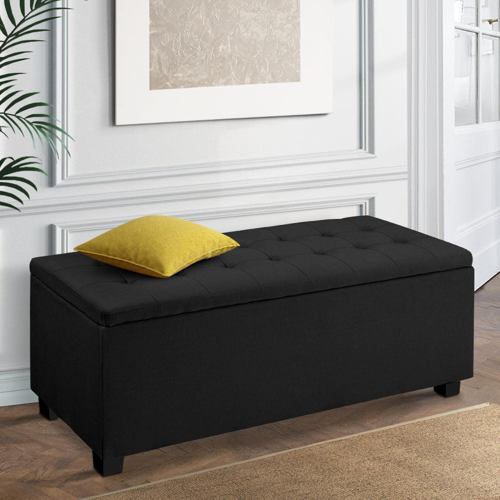 Artiss Storage Ottoman Blanket Box Black Fabric Footstool Chest Couch Seat Toy - BM House & Garden