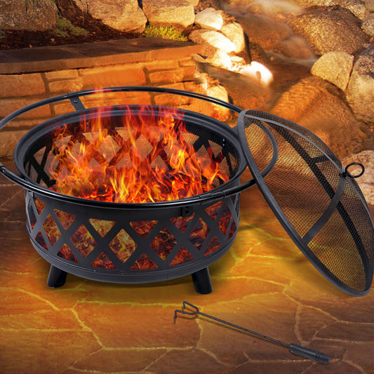Outdoor Fire Pit BBQ Portable Camping Fireplace Heater Patio Garden Grill - BM House & Garden