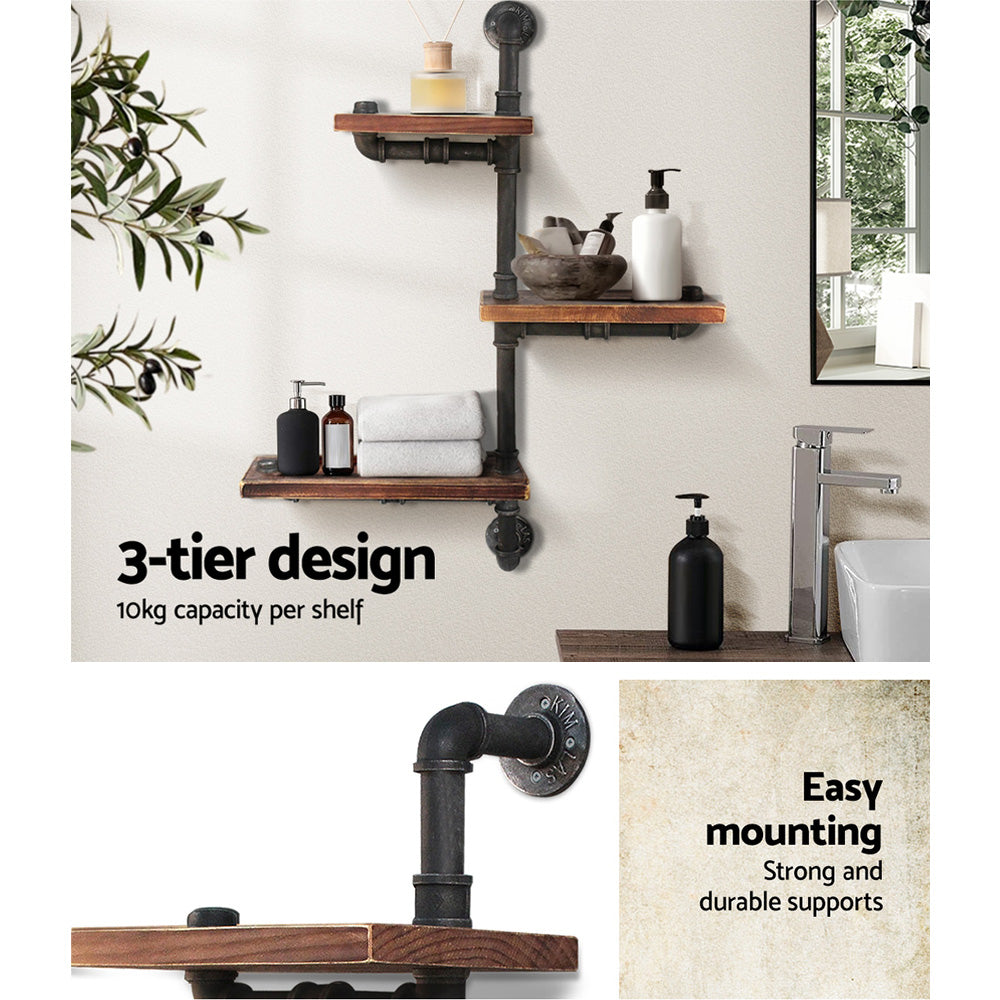 Artiss Display Shelves Bookshelf Pipe Shelf Rustic Industrial Floating Wall Shelves DIY Brackets - BM House & Garden