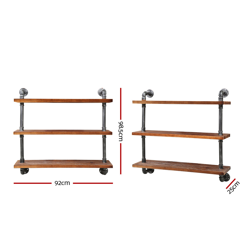 Artiss Display Wall Shelves Industrial DIY Pipe Shelf Brackets Rustic Bookshelf - BM House & Garden