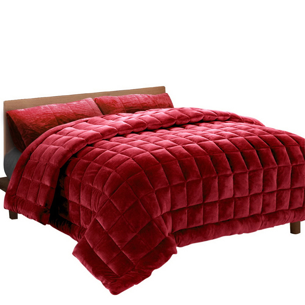 Giselle Bedding Faux Mink Quilt Super King Burgundy - BM House & Garden