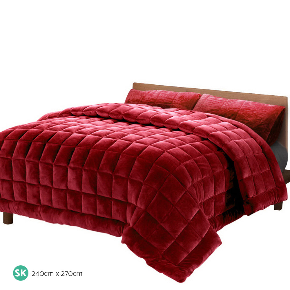 Giselle Bedding Faux Mink Quilt Super King Burgundy - BM House & Garden