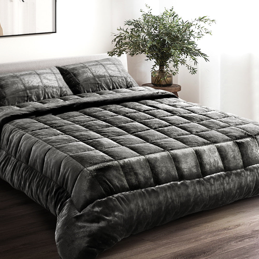 Giselle Bedding Faux Mink Quilt Queen Size Charcoal - BM House & Garden