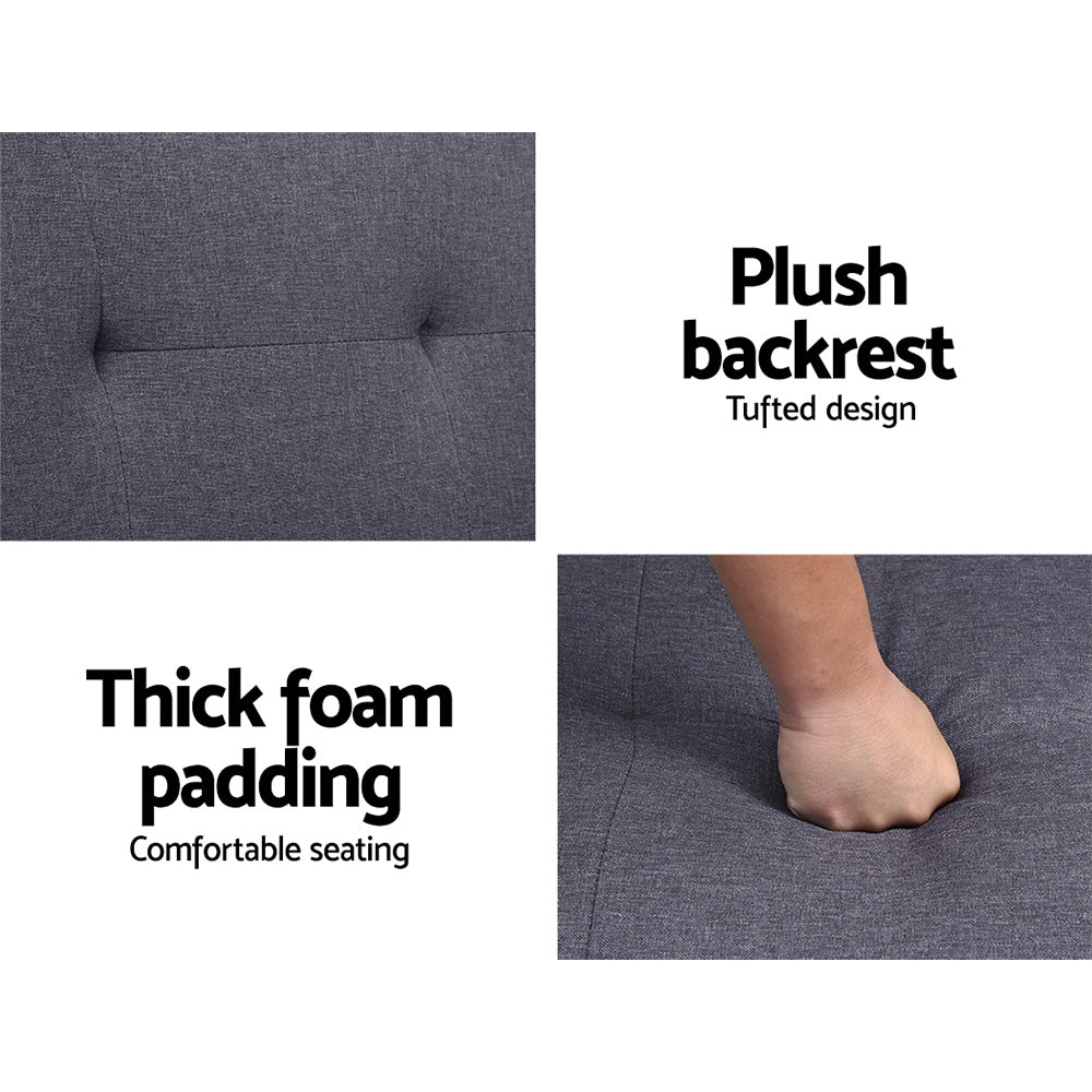 Artiss Linen Fabric 3 Seater Sofa Bed Recliner Lounge Couch Cup Holder Futon Dark Grey - BM House & Garden