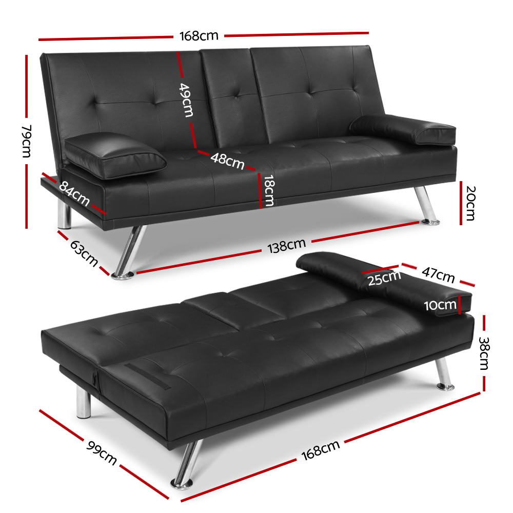 Artiss Sofa Bed Lounge Futon Couch 3 Seater Leather Cup Holder Recliner - BM House & Garden