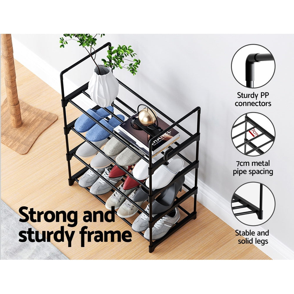 Artiss Shoe Rack Stackable Shelves 4 Tiers 55cm Shoes Storage Stand Black - BM House & Garden