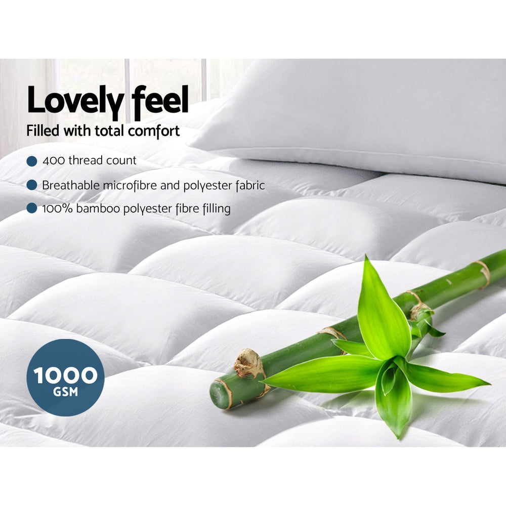 Giselle Queen Mattress Topper Bamboo Fibre Pillowtop Protector - BM House & Garden