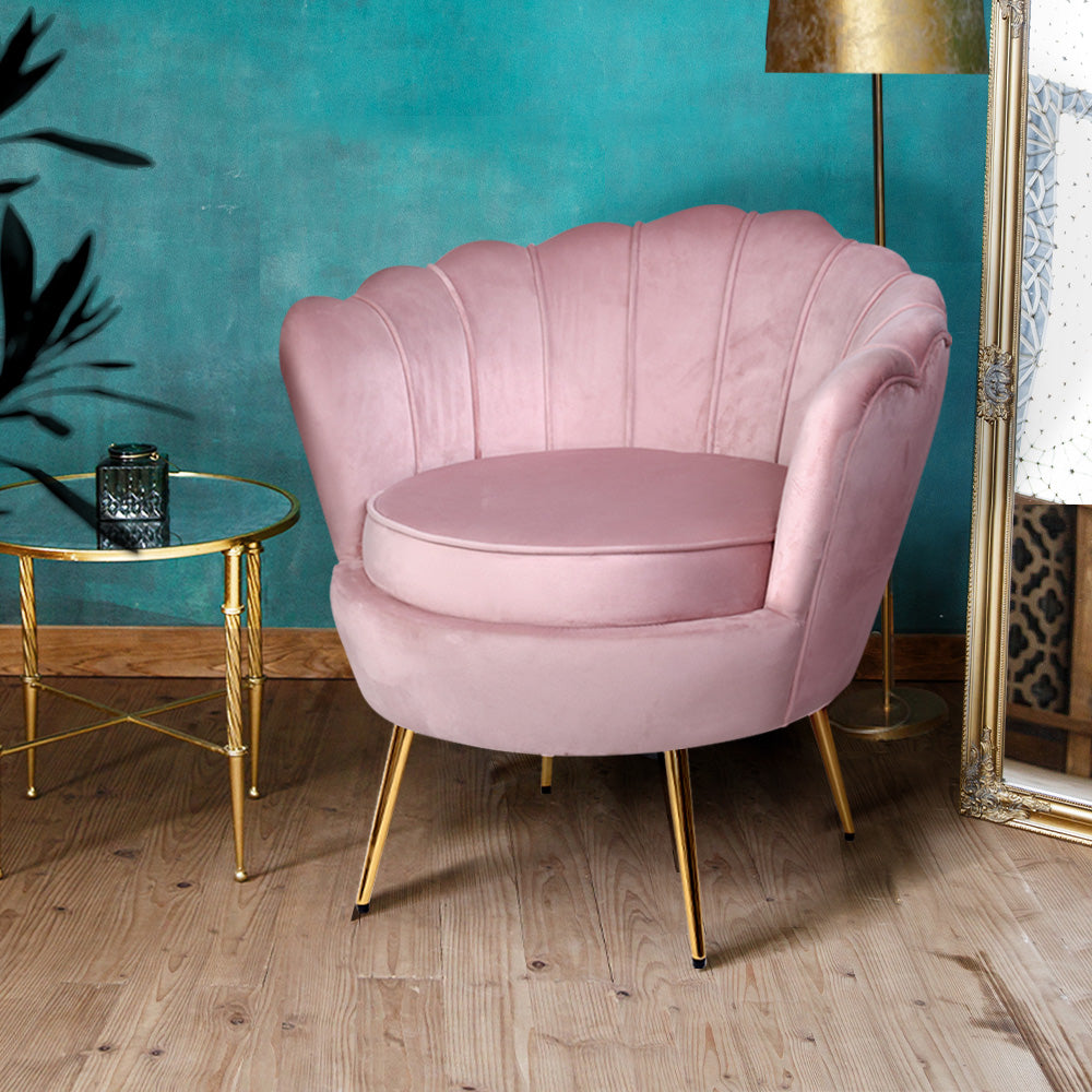 Artiss Armchair Lounge Chair Accent Armchairs Retro Single Sofa Velvet Pink - BM House & Garden