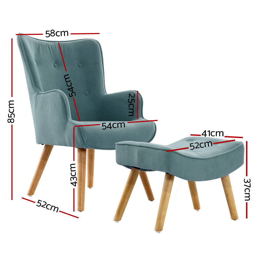 Artiss Armchair Lounge Chair Ottoman Accent Armchairs Sofa Fabric Chairs Blue - BM House & Garden