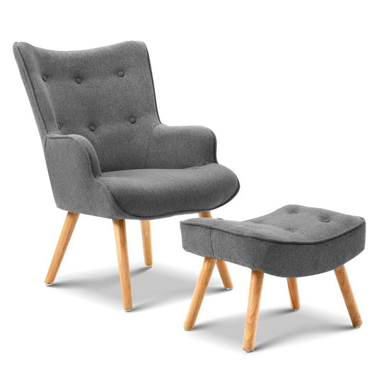 Artiss Armchair and Ottoman - Grey - BM House & Garden