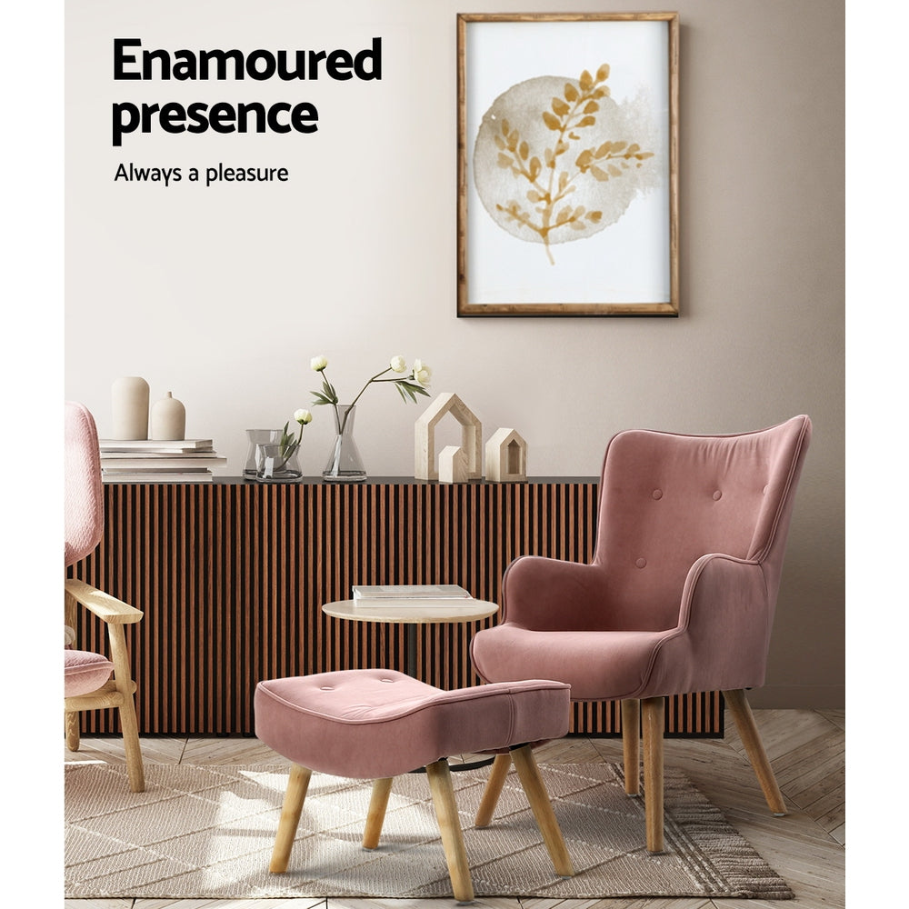 Artiss Armchair Lounge Chair Ottoman Accent Armchairs Sofa Fabric Chairs Pink - BM House & Garden