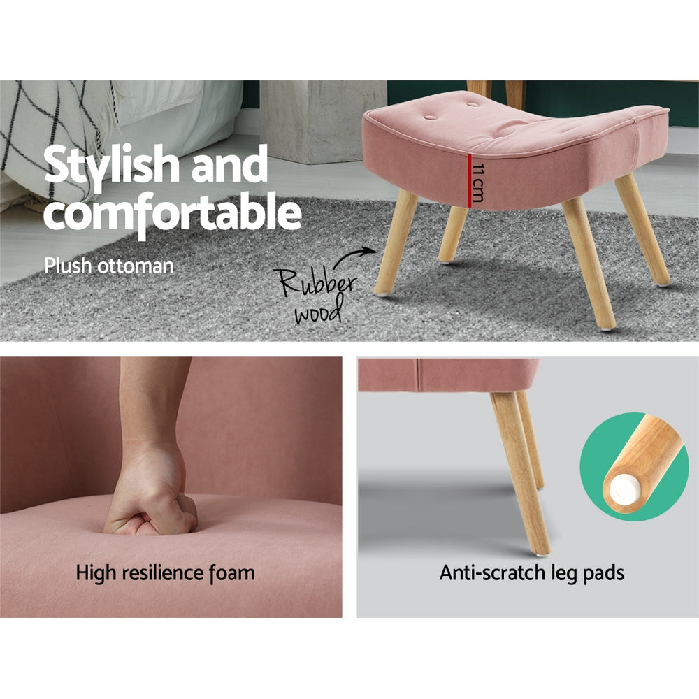 Artiss Armchair Lounge Chair Ottoman Accent Armchairs Sofa Fabric Chairs Pink - BM House & Garden