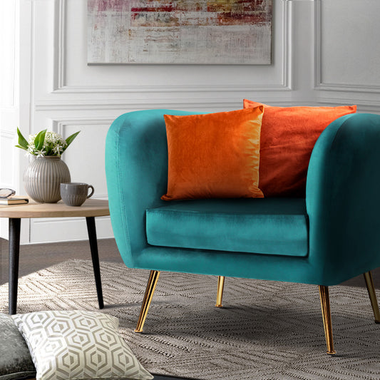 Artiss Armchair Lounge Sofa Arm Chair Accent Chairs Armchairs Couch Velvet Green - BM House & Garden