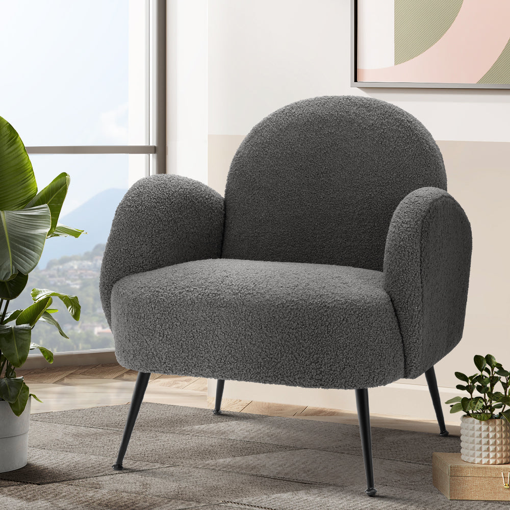 Artiss Armchair Lounge Chair Armchairs Accent Arm Chairs Sherpa Boucle Charcoal - BM House & Garden