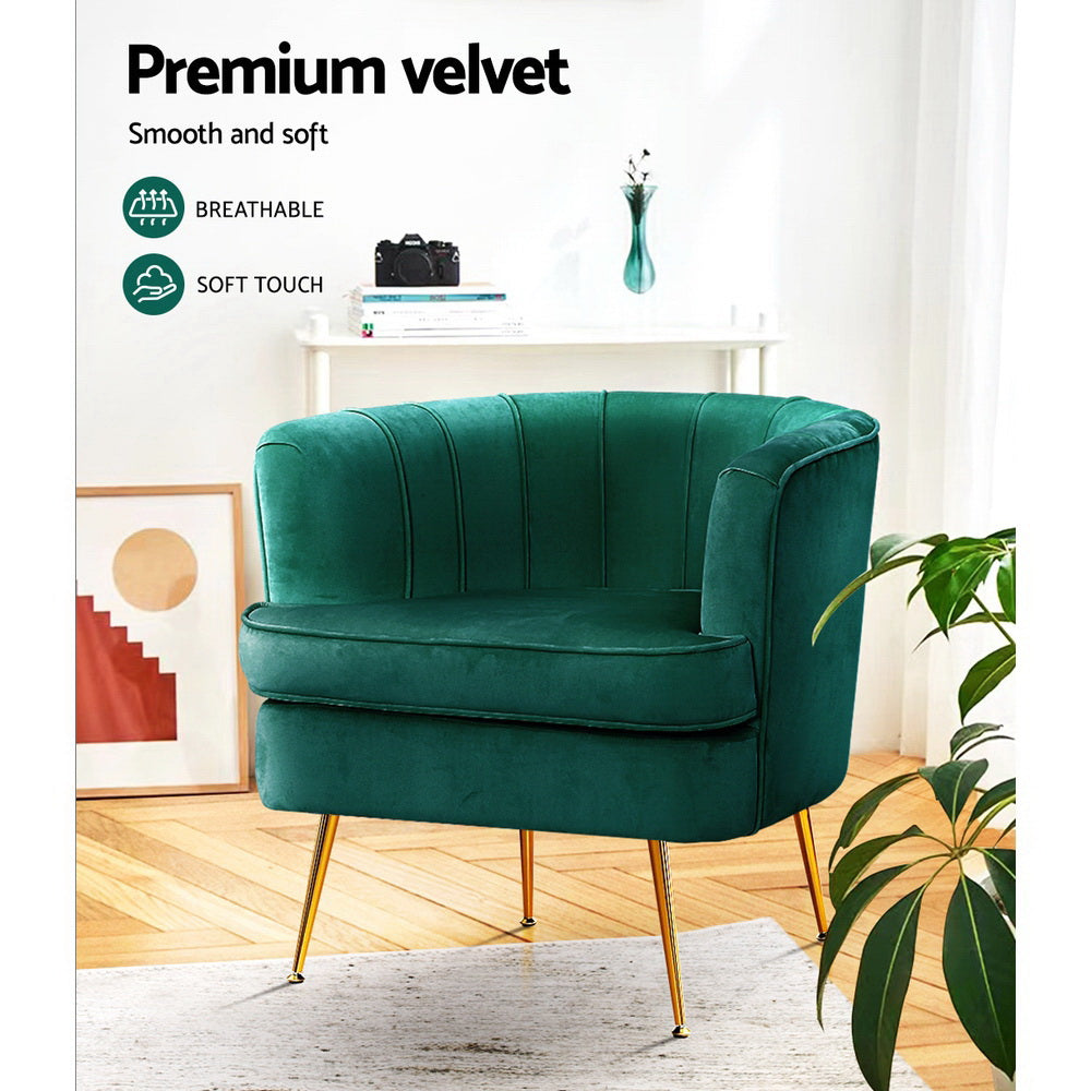 Artiss Armchair Lounge Accent Chair Armchairs Sofa Chairs Velvet Green Couch - BM House & Garden