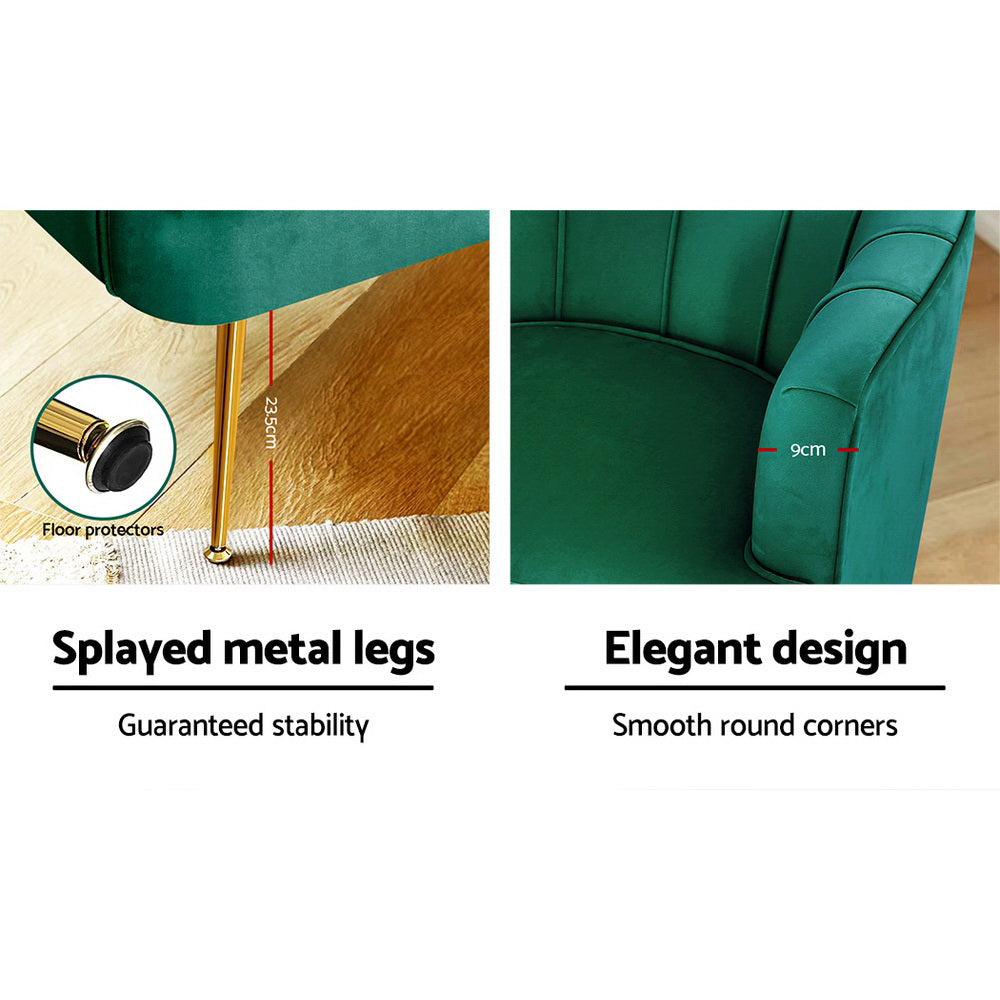 Artiss Armchair Lounge Accent Chair Armchairs Sofa Chairs Velvet Green Couch - BM House & Garden
