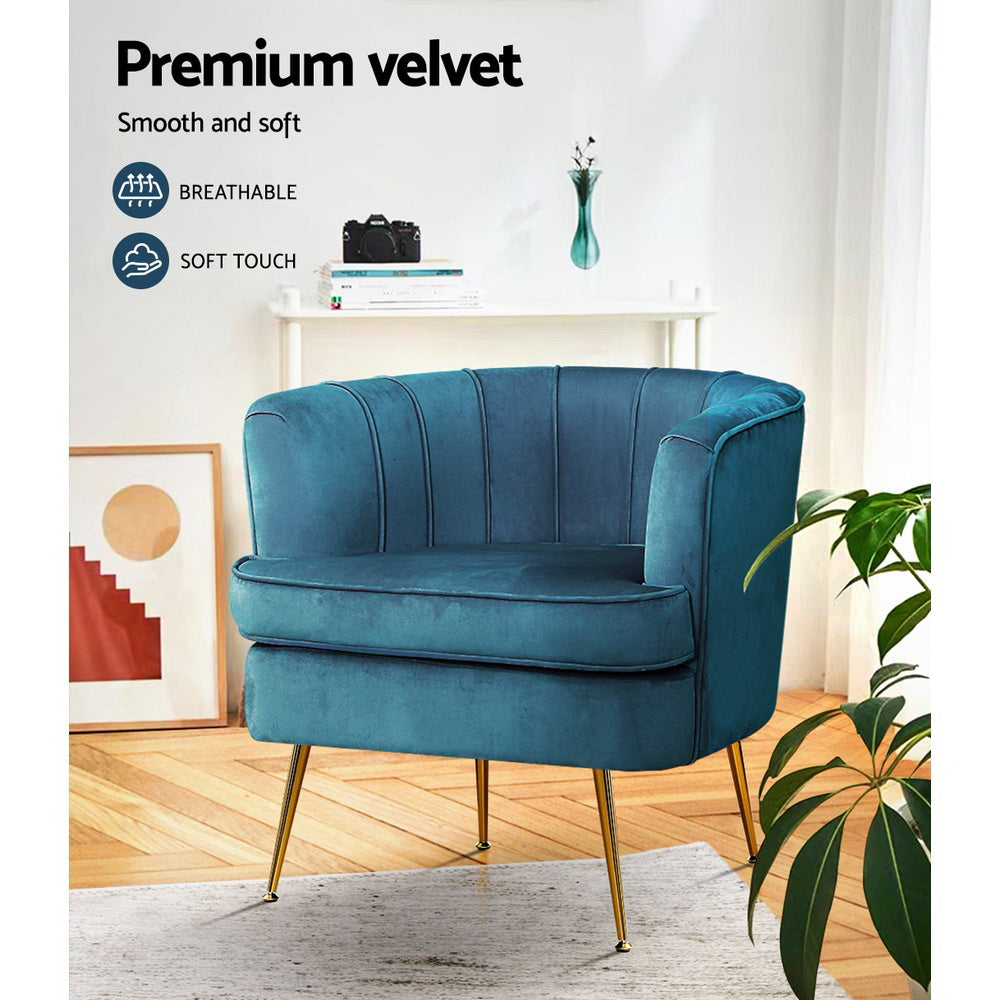 Artiss Armchair Lounge Chair Accent Armchairs Sofa Chairs Velvet Navy Blue Couch - BM House & Garden