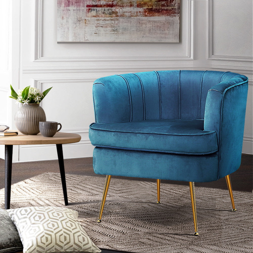 Artiss Armchair Lounge Chair Accent Armchairs Sofa Chairs Velvet Navy Blue Couch - BM House & Garden