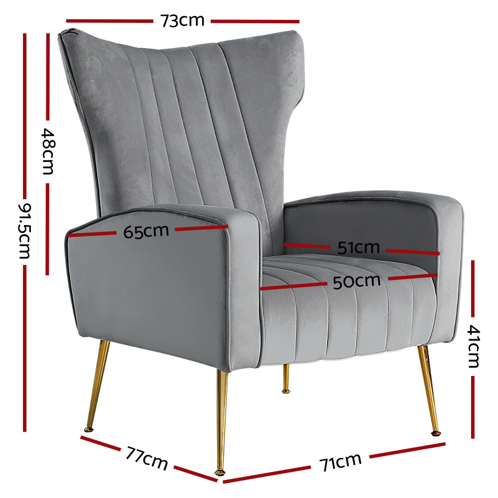 Artiss Armchair Lounge Accent Chairs Armchairs Chair Velvet Sofa Grey Seat - BM House & Garden