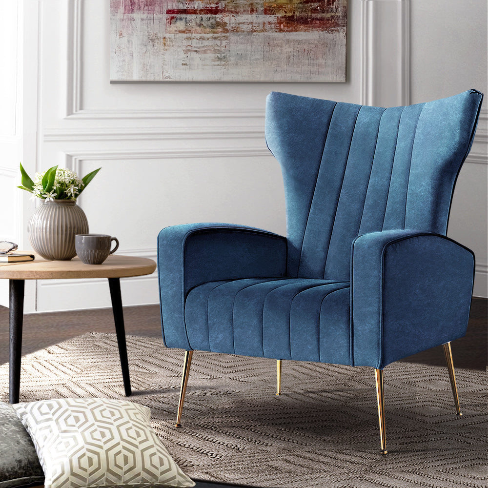 Artiss Armchair Lounge Accent Chairs Armchairs Chair Velvet Sofa Navy Blue Seat - BM House & Garden