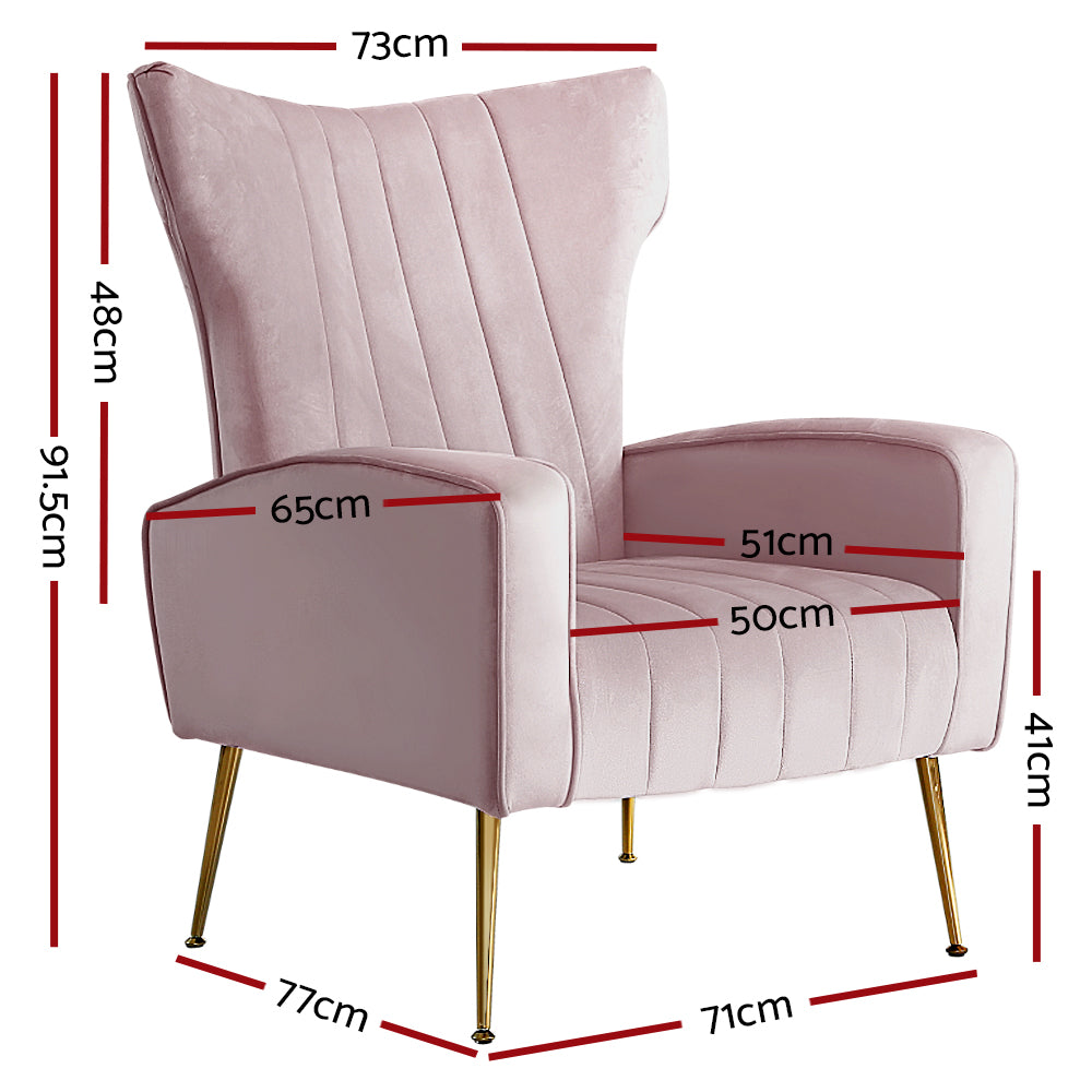 Artiss Armchair Lounge Chair Accent Armchairs Chairs Velvet Sofa Pink Seat - BM House & Garden