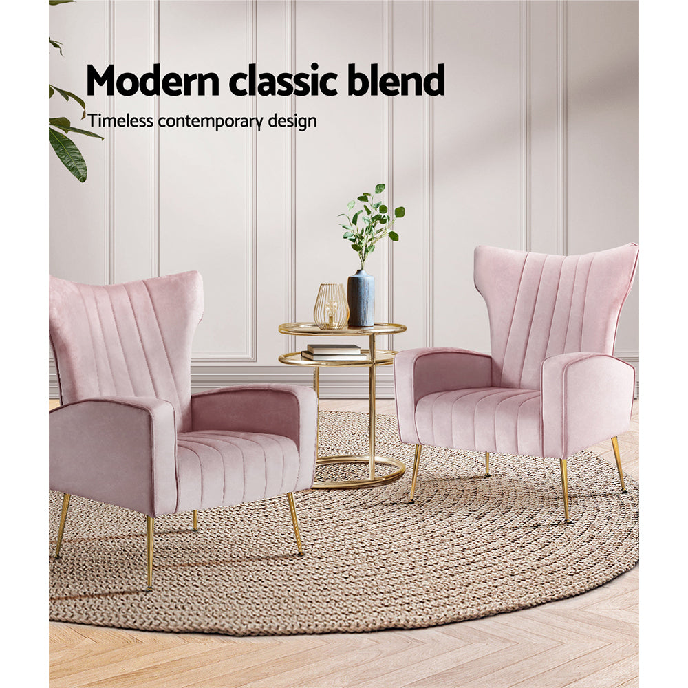 Artiss Armchair Lounge Chair Accent Armchairs Chairs Velvet Sofa Pink Seat - BM House & Garden