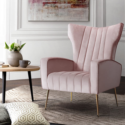 Artiss Armchair Lounge Chair Accent Armchairs Chairs Velvet Sofa Pink Seat - BM House & Garden