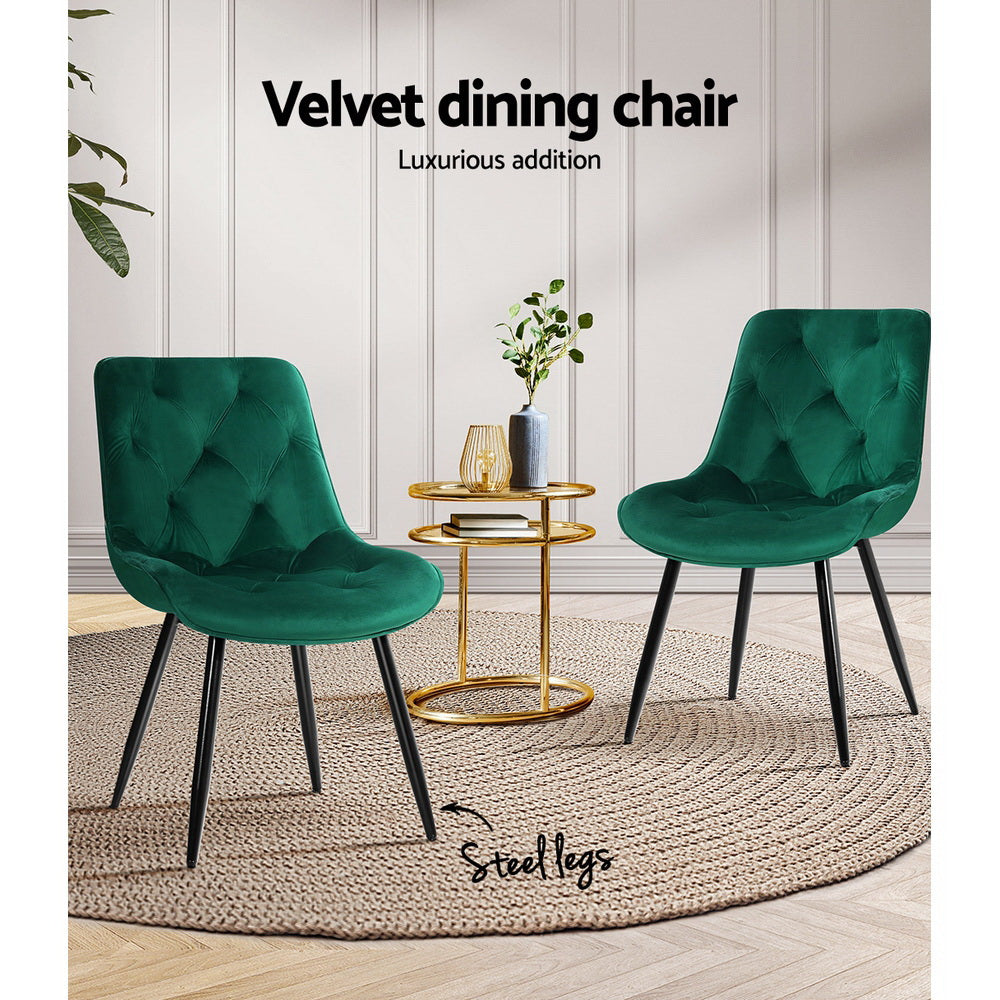 Artiss Starlyn Set of 2 Green Velvet Dining Chairs - BM House & Garden