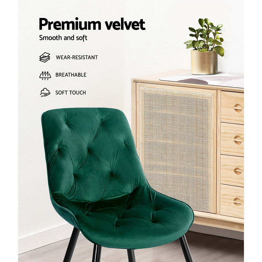 Artiss Starlyn Set of 2 Green Velvet Dining Chairs - BM House & Garden