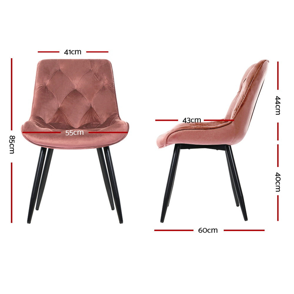 Artiss Set of 2 Starlyn Dining Chairs Kitchen Chairs Velvet Padded Seat Pink - BM House & Garden